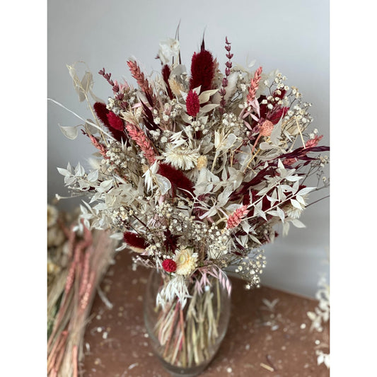 Bouquet fleurs séchées bordeaux