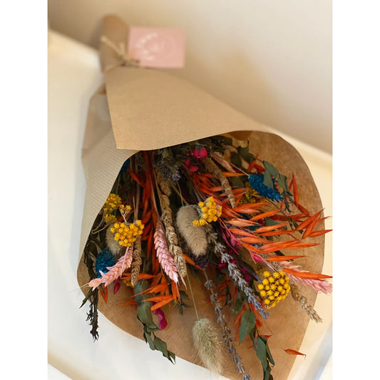 Bouquet fleurs séchées emballé multicolor