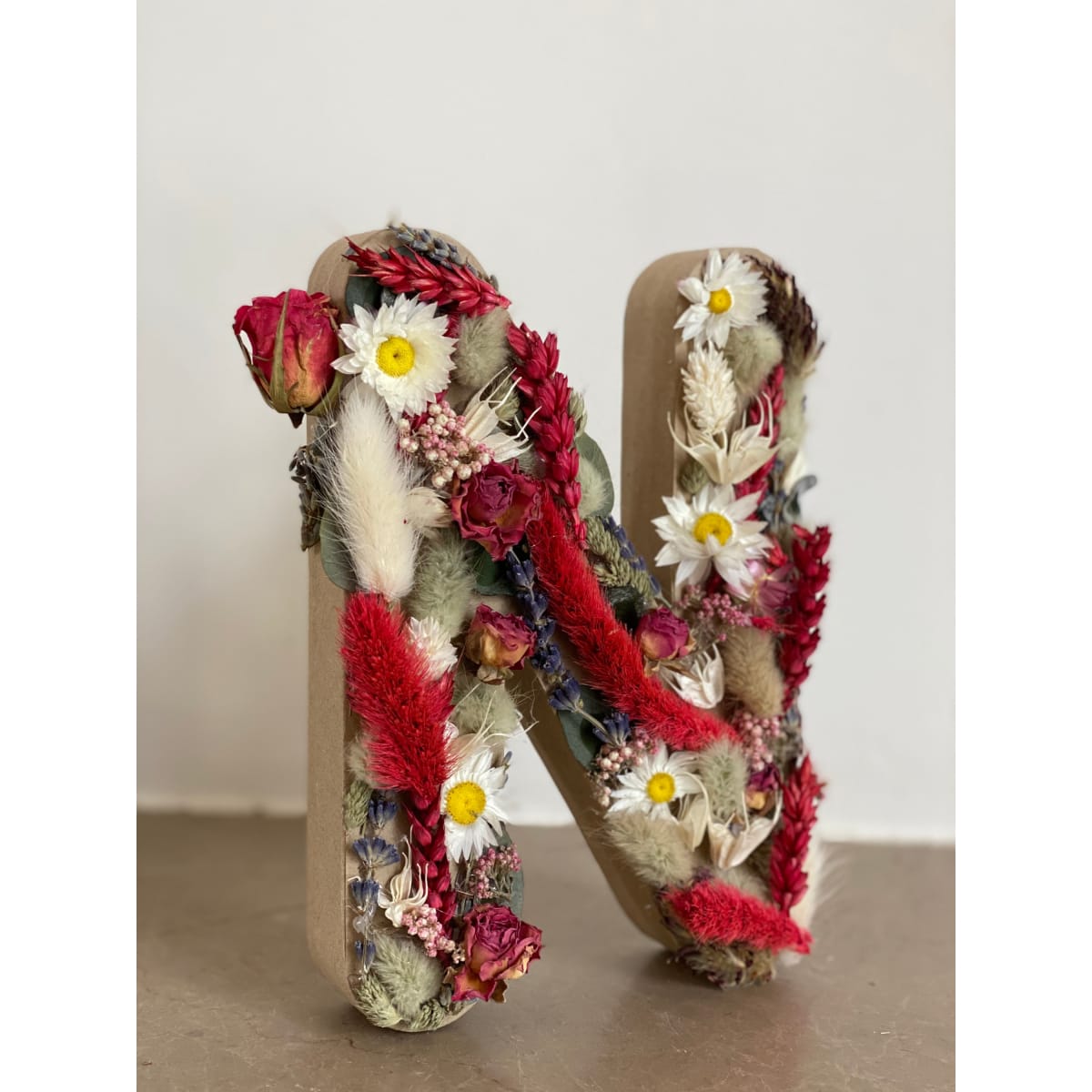 Lettre N en fleurs séchées